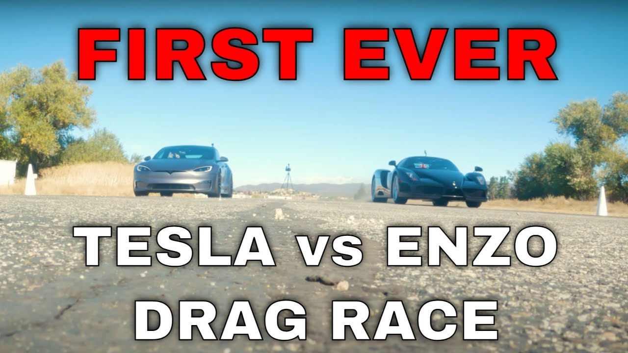 FIRST EVER Ferrari ENZO vs. Tesla Plaid | SUPERCAR drag race
