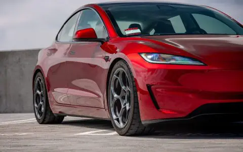 Ultra Red Tesla Model 3 Performance - UP-05 in Satin Titanium