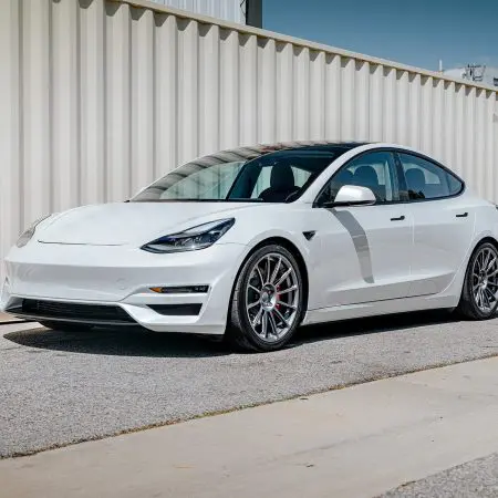 White Tesla Model 3 - UP-03 Forged Wheels in Satin Titanium