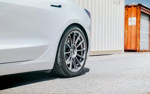 White Tesla Model 3 - UP-03 Forged Wheels in Satin Titanium