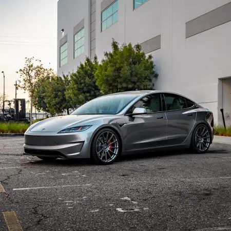 Quicksilver Tesla Model 3 Performance on 20-Inch UP Forged UP-03 Wheels in Satin Titanium