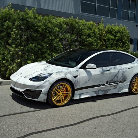 Marble Tesla Model 3 – Unplugged Performance Ascension Aero Kit & UP-04 Forged Wheels
