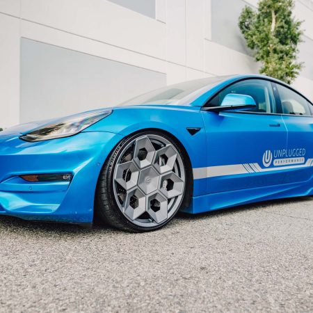 Metallic Blue Tesla Model 3 – UP CYBRHEX Forged Wheels