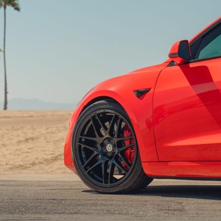 Satin Red Tesla Model 3 – UP x BBS Flugplatz Wheels, Carbon Fiber Aero And More