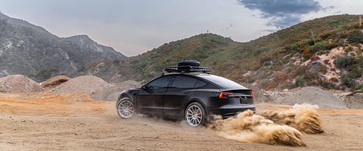 Black Tesla Model 3 – Dirt and Snow Pro Coilover Suspension Lift Kit + UP-03 Wheels