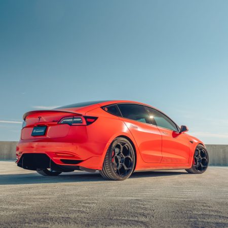Satin Red Tesla Model 3 – UP-05 Forged Wheels in Satin Black
