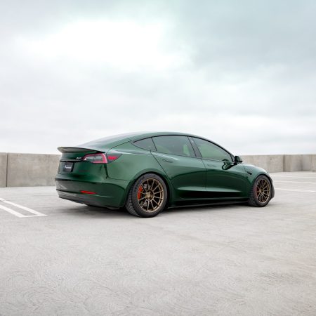 Green Tesla Model 3 – UP-03 Forged Wheels in Satin Bronze