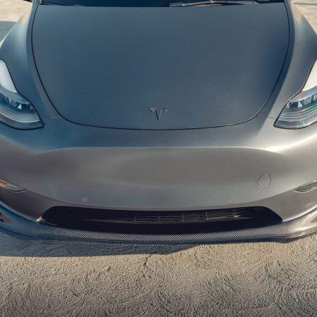 Gray Tesla Model Y – Front Lip Spoiler And UP-03 Forged Wheels In Satin Titanium