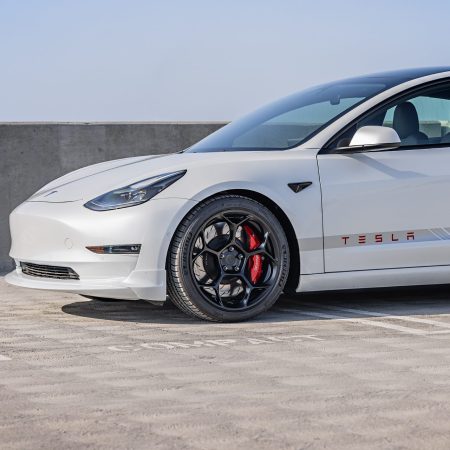 White Tesla Model 3 – UP-05 Forged Wheels in Satin Black