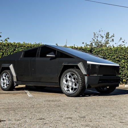 Magnesium Grey Tesla Cybertruck – CYBRHEX Forged Wheels in Satin Titanium