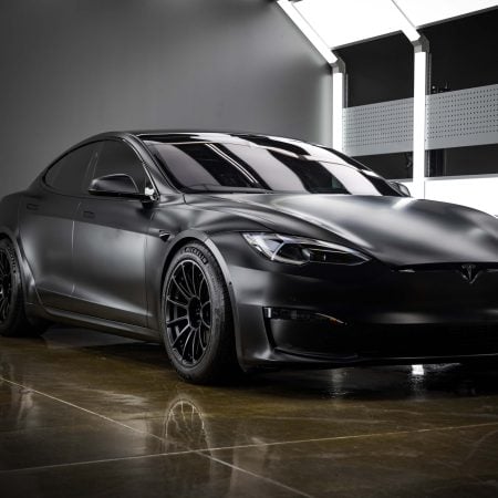 Satin Black Tesla Model S Plaid – UP-03 Pikes Peak Forged Race Wheels In Satin Black