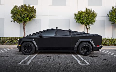 Black Tesla Cybertruck Roof Rails Molle Panels Side Top Rack with Black Forged Beadlock Wheels for Off-Road by Unplugged 1920px Image (3)