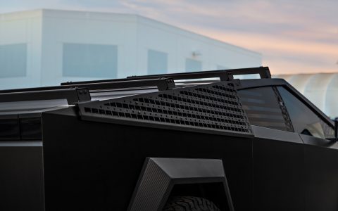 Black Tesla Cybertruck Roof Rails Molle Panels Side Top Rack with Black Forged Beadlock Wheels for Off-Road by Unplugged 1920px Image (6)
