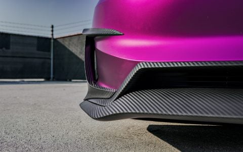 KPMF Matte Purple Black Iridescent Wrapped Model 3 with Carbon Fiber Aero Kit on UP-03 Forged Wheels in Satin Black