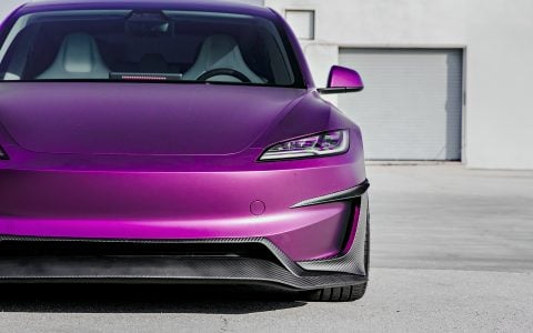 KPMF Matte Purple Black Iridescent Wrapped Model 3 with Carbon Fiber Aero Kit on UP-03 Forged Wheels in Satin Black
