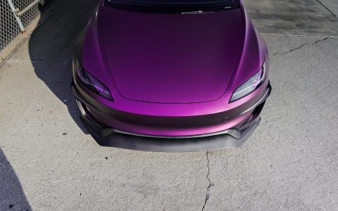 KPMF Matte Purple Black Iridescent Wrapped Model 3 with Carbon Fiber Aero Kit on UP-03 Forged Wheels in Satin Black