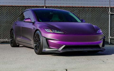 KPMF Matte Purple Black Iridescent Wrapped Model 3 with Carbon Fiber Aero Kit on UP-03 Forged Wheels in Satin Black