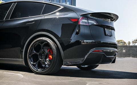 Tesla Model Y with Carbon Aero Parts on 21 inch UP-03 Forged Wheels In Gloss Black