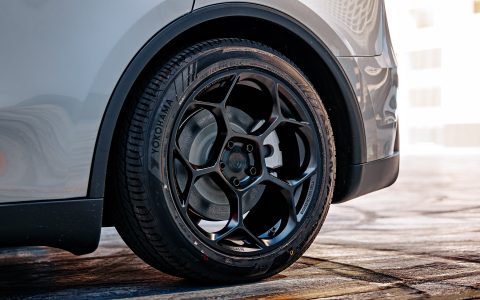 A close up shot of a Satin Black 19 inch UP-05 Forged Wheel.