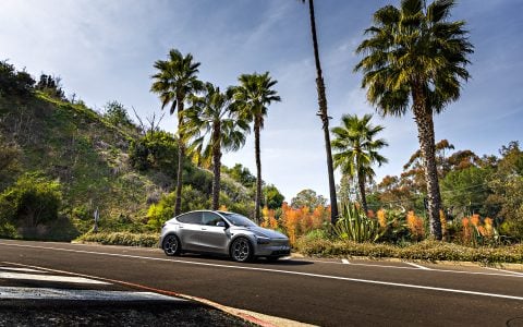 Tesla Model Y Juniper with Satin Titanium 21 inch UP-05 Forged Wheels