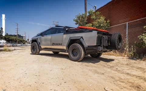 INVINCIBLE Cybertruck with Steel Bumpers and Accessories on UP-03 Beadlock Wheels in Satin Black