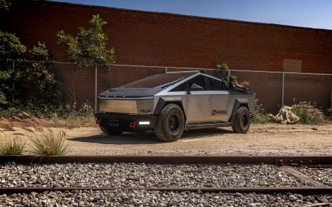 INVINCIBLE Cybertruck with Steel Bumpers and Accessories on UP-03 Beadlock Wheels in Satin Black