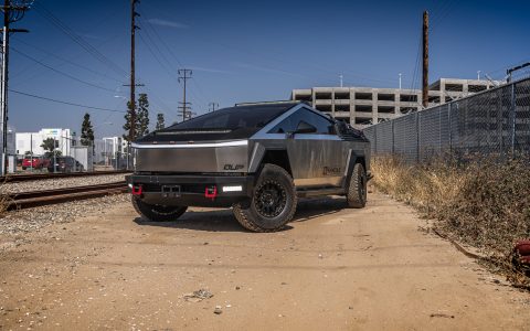 INVINCIBLE Cybertruck with Steel Bumpers and Accessories on UP-03 Beadlock Wheels in Satin Black