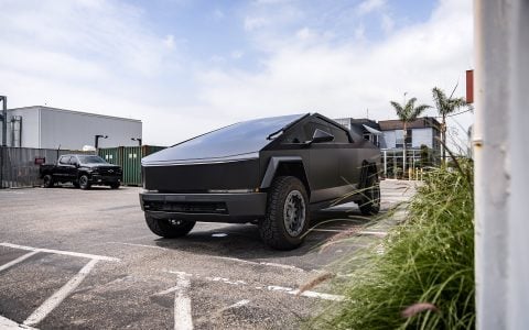 Matte Black Wrapped Cybertruck with Starlink Mount on UP-03 Forged Beadlock Wheels in Satin Titanium