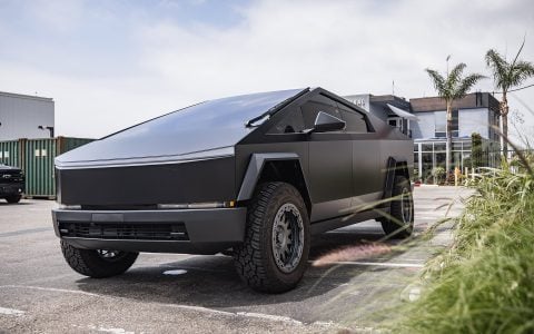 Matte Black Wrapped Cybertruck with Starlink Mount on UP-03 Forged Beadlock Wheels in Satin Titanium