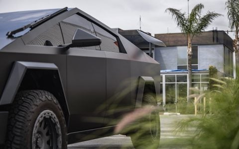 Matte Black Wrapped Cybertruck with Starlink Mount on UP-03 Forged Beadlock Wheels in Satin Titanium