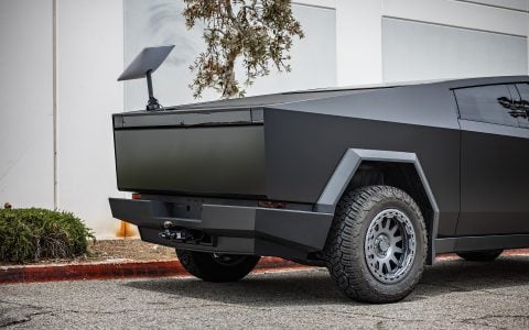 Matte Black Wrapped Cybertruck with Starlink Mount on UP-03 Forged Beadlock Wheels in Satin Titanium