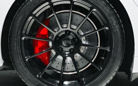 White Tesla Model S Plaid with Koenigsegg Carbon Fiber Spoiler on UP-03 Forged Wheels in Gloss Black