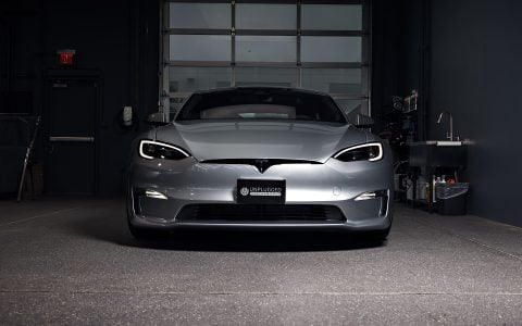 Lunar Silver Tesla Model S Plaid with UP-03 Forged Wheels in Satin Black