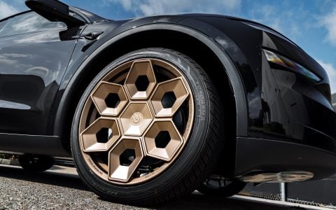 Diamond Black Tesla Model Y Juniper on CYBRHEX Forged Wheels in Satin Bronze