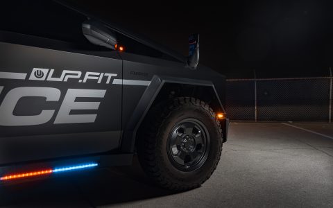 UP.Fit Tesla Cybertruck Police Vehicle on 18 inch UP.FIT Forged PD Wheel in Satin Black