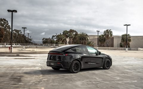 2026 Diamond Black Model Y Juniper on 18 inch Off-Road Spec UP-03 in Satin Black