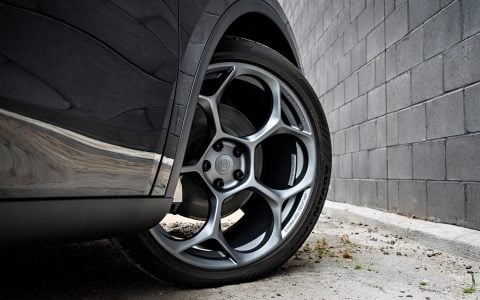 Diamond Black Tesla Model Y Juniper on UP Forged UP-05 Wheels in Satin Titanium