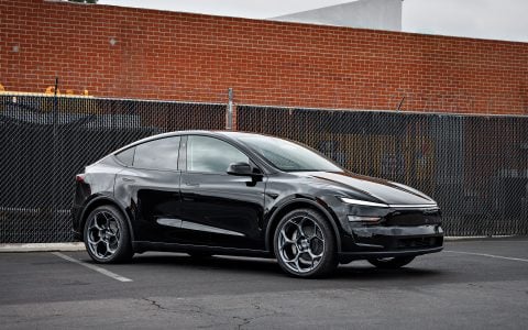 Diamond Black Tesla Model Y Juniper on UP Forged UP-05 Wheels in Satin Titanium