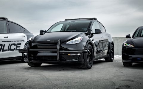 Black Tesla Model Y UP.FIT Demo Police Car on 18in UP.FIT Forged PD Wheels