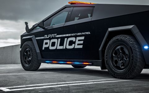 Satin Black Tesla Cybertruck UP.FIT Police Vehicle on 18 inch UP.FIT Forged PD Wheel
