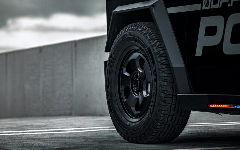 Satin Black Tesla Cybertruck UP.FIT Police Vehicle on 18 inch UP.FIT Forged PD Wheel