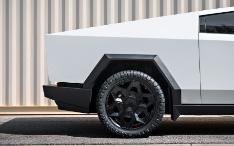 White Wrapped Tesla Cybertruck Foundation Series on 24 inch CYBRHEX Forged Wheels in Gloss Black