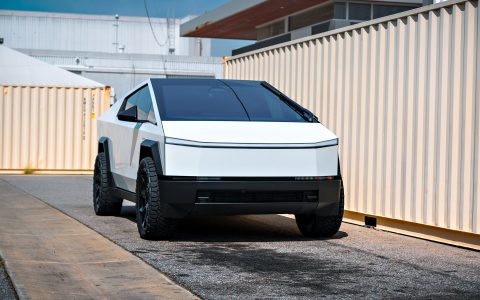 White Wrapped Tesla Cybertruck Foundation Series on 24 inch CYBRHEX Forged Wheels in Gloss Black