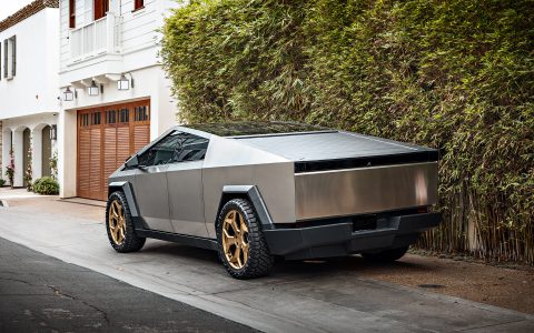 Stainless Steel Tesla Cybertruck on 24-Inch UP Forged CYBRSPOKE in Satin Bronze 15 Stainless Steel Tesla Cybertruck on 24-Inch UP Forged CYBRSPOKE in Satin Bronze