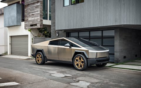 Stainless Steel Tesla Cybertruck on 24-Inch UP Forged CYBRSPOKE in Satin Bronze 1 Stainless Steel Tesla Cybertruck on 24-Inch UP Forged CYBRSPOKE in Satin Bronze