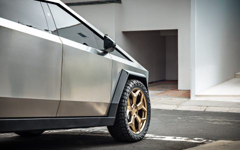 Stainless Steel Tesla Cybertruck on 24-Inch UP Forged CYBRSPOKE in Satin Bronze 7 Stainless Steel Tesla Cybertruck on 24-Inch UP Forged CYBRSPOKE in Satin Bronze