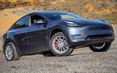 Lifted Tesla Model Y on Dirt and Snow Coilovers with UP Forged UP-03 Off-Road Spec Wheels 2 Lifted Tesla Model Y on Dirt and Snow Coilovers with UP Forged UP-03 Off-Road Spec Wheels