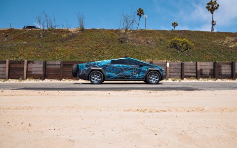 Lightning Graphic Wrapped Invincible Cybertruck on UP Forged 24" CYBRHEX Wheels in Satin Titanium
