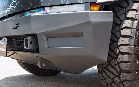 Lightning Graphic Wrapped Invincible Cybertruck on UP Forged 24" CYBRHEX Wheels in Satin Titanium