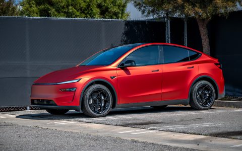 Satin PPF 2026 Red Tesla Model Y Juniper on UP Forged UP-05 Wheels in Satin Black